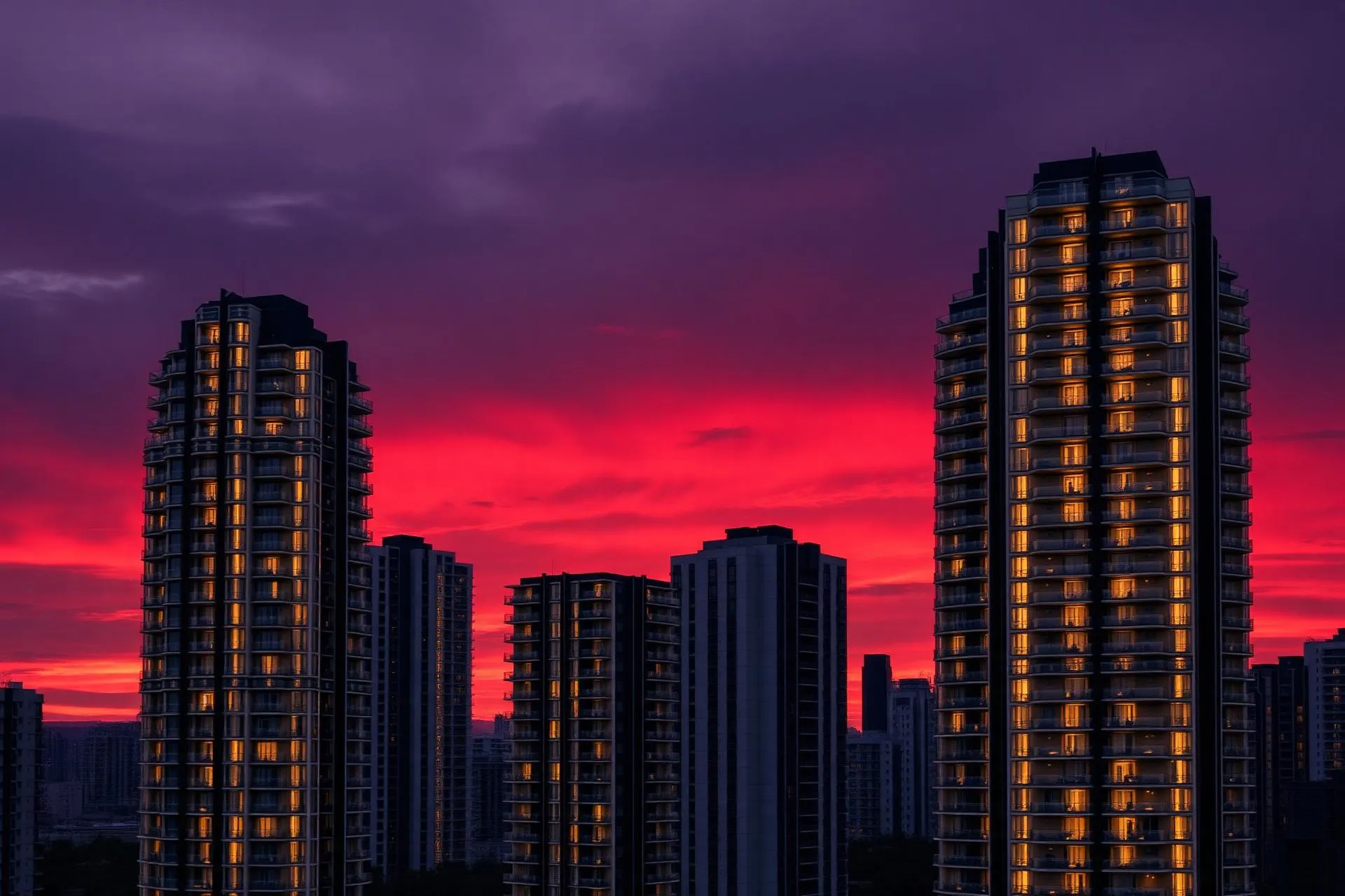 Condomínios premium ao entardecer